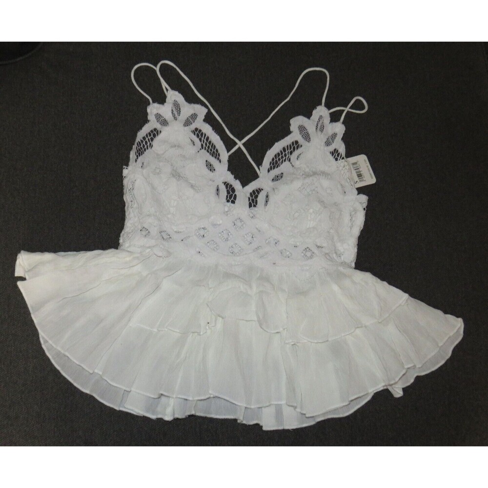 Free People White Tiered Adella Boho Cami Tank Crochet Lace Detail Size S - Picture 3 of 7